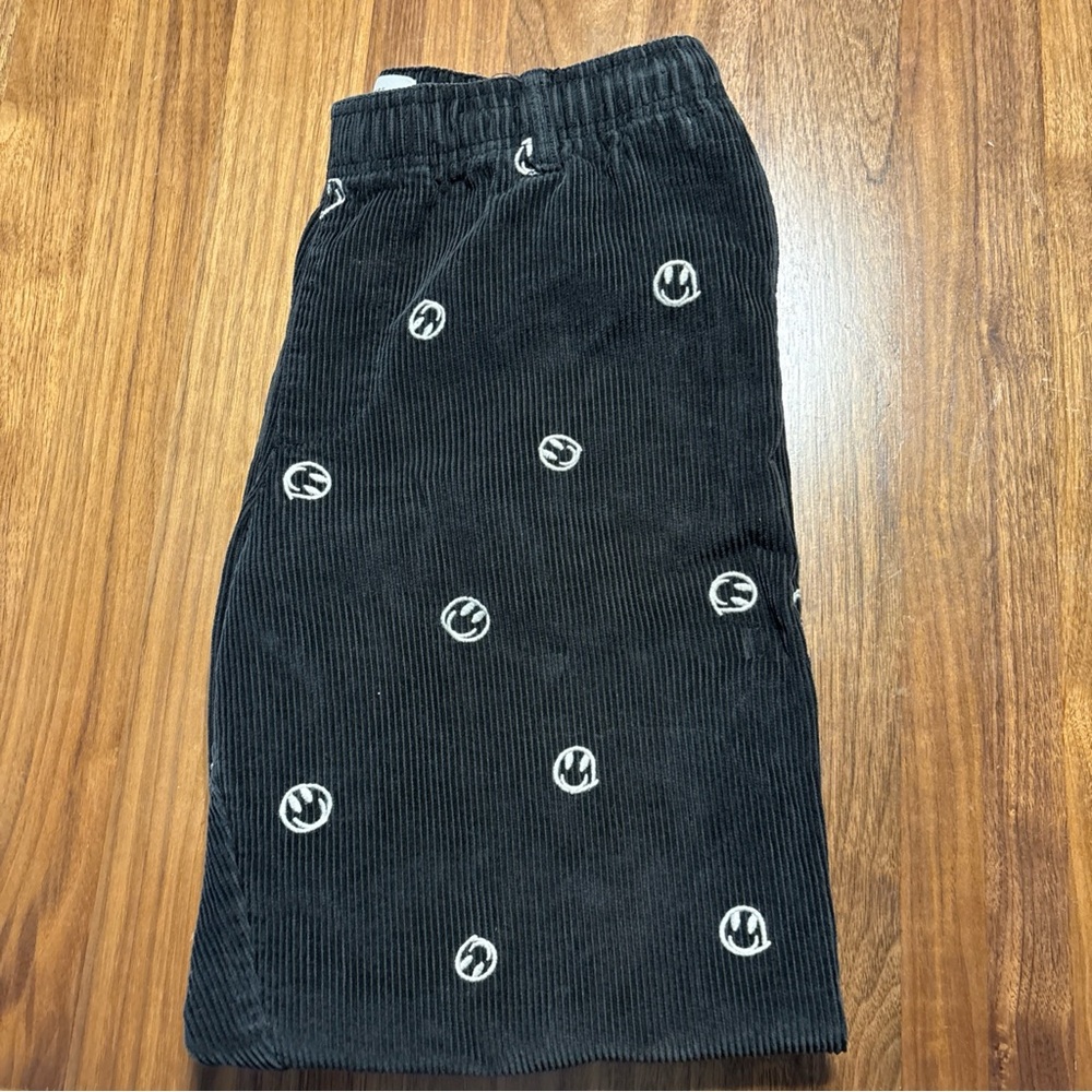Urban Outfitters Unisex Smiley Face Embroidered Corduroy Skater Pants Med Black